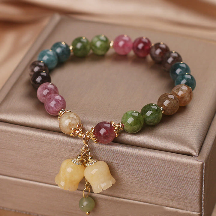 Buddha Stones Natural Colorful Tourmaline Flower Bead Love Bracelet