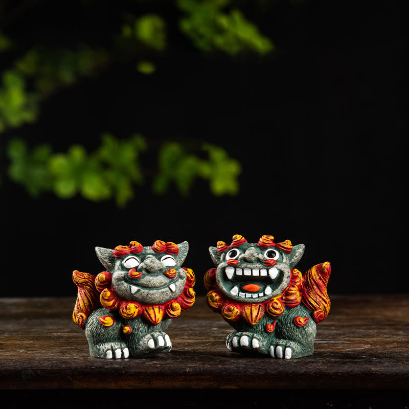 Buddha Stones Small Pair of Lion Fu Foo Dogs Ward Off Evil Protection Home Resin Decoration