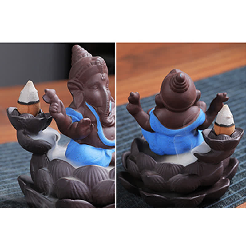 Ganesh Elephant Purple Clay Backflow Smoke Fountain Protection Incense Burner