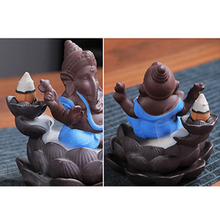 Ganesh Elephant Purple Clay Backflow Smoke Fountain Protection Incense Burner