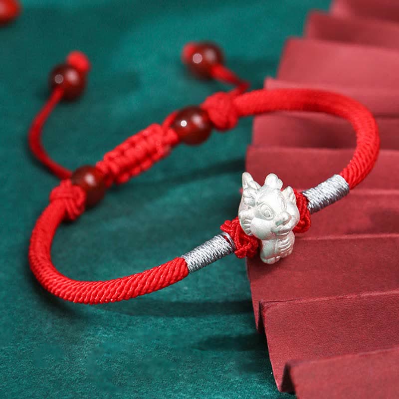 Buddha Stones 999 Sterling Silver Chinese Zodiac Luck Strength Red String Bracelet