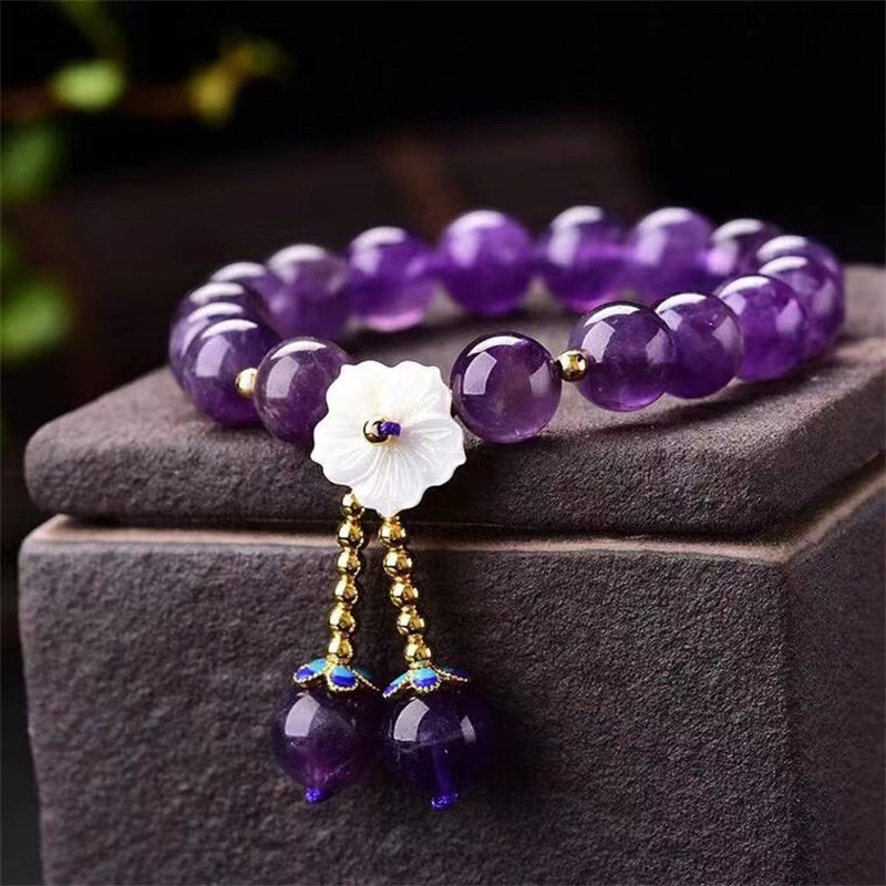 Buddha Stones Natural Amethyst Crystal Flower Spiritual Healing Bracelet