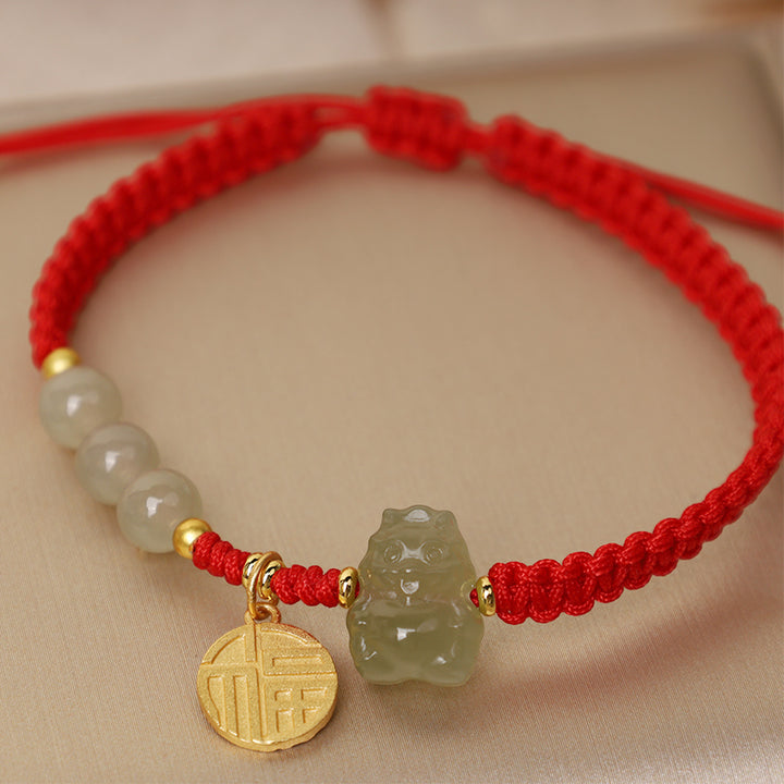 ❗❗❗A Flash Sale- Buddha Stones Year of the Dragon 925 Sterling Silver Hetian Jade Fu Character Luck Bracelet