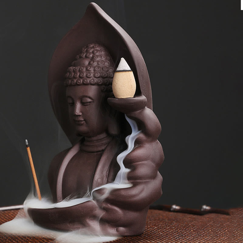 Buddha Stones Tibetan Avalokitesvara Buddha Lotus Healing Backflow Smoke Fountain Incense Burner