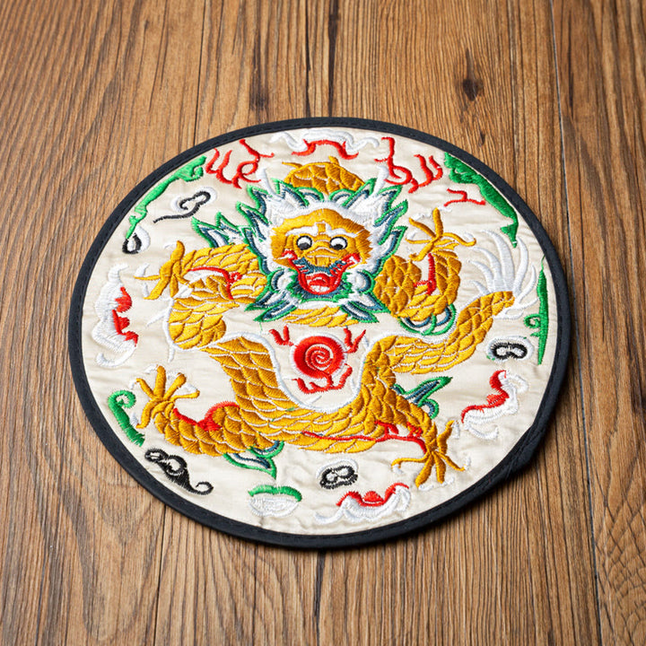 Buddha Stones Dragon Embroidery Cup Mat Pad Tea Cup Coaster Kung Fu Tea Mat