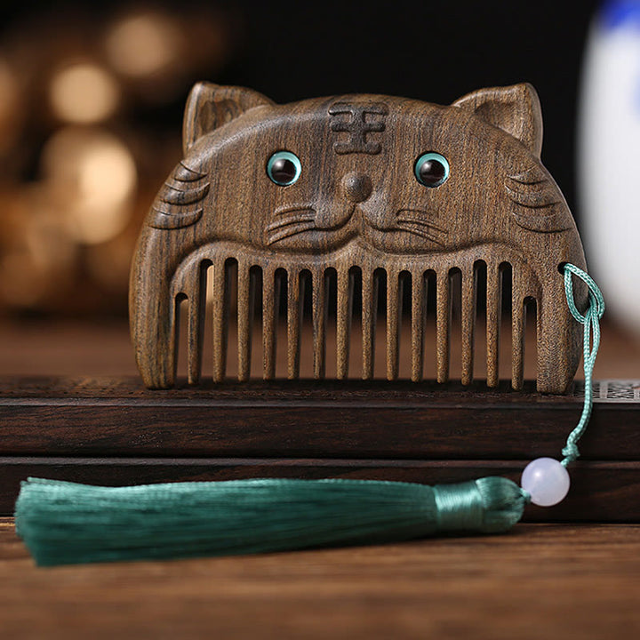 Chinese Zodiac Green Sandalwood Peace Mini Portable Comb