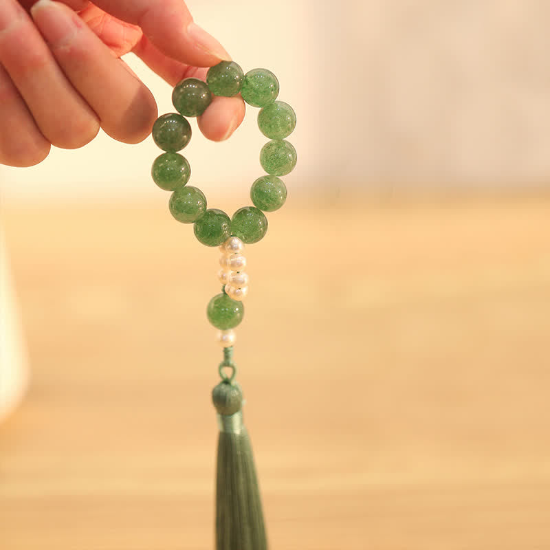 Green Strawberry Quartz Pearl Soothing Wrist Mala