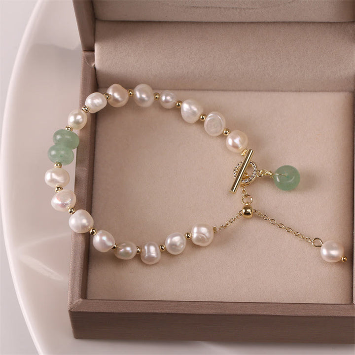 Buddha Stones Pearl Green Strawberry Quartz Bead Healing Chain Bracelet