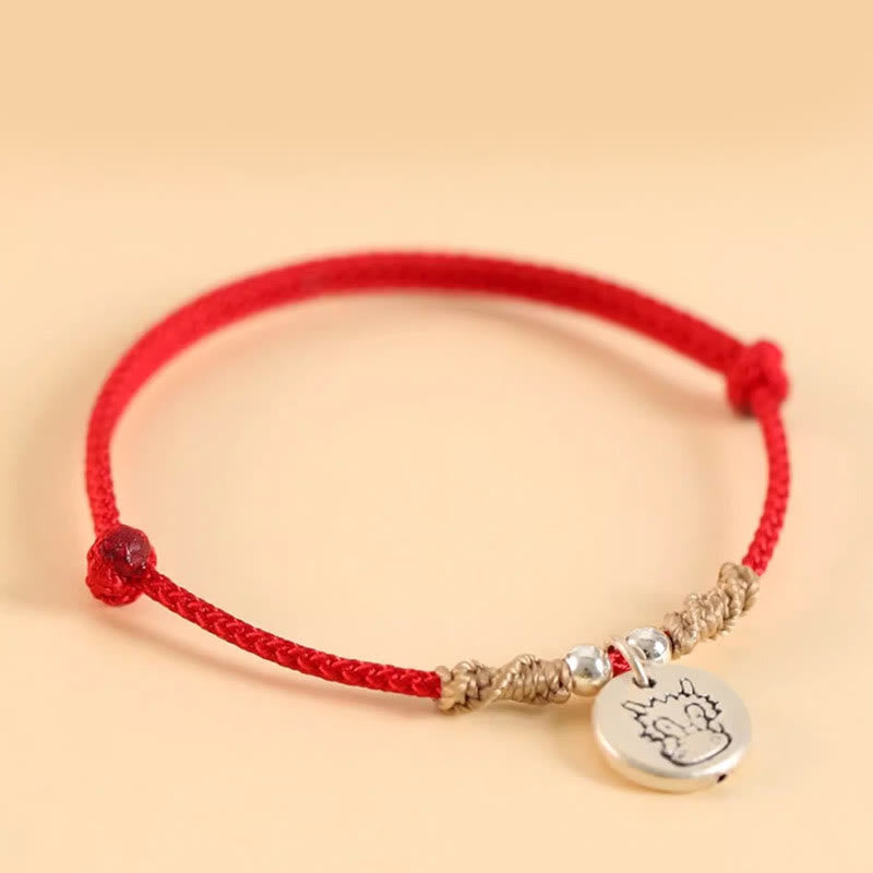 Buddha Stones Handmade 999 Sterling Silver Year of the Dragon Cute Chinese Zodiac Luck Braided Bracelet