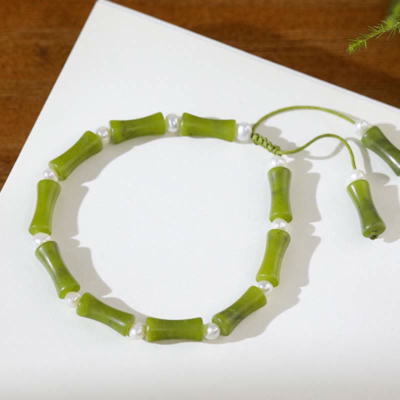 Buddha Stones Natural Peridot Bamboo Pattern Love Peace Bracelet