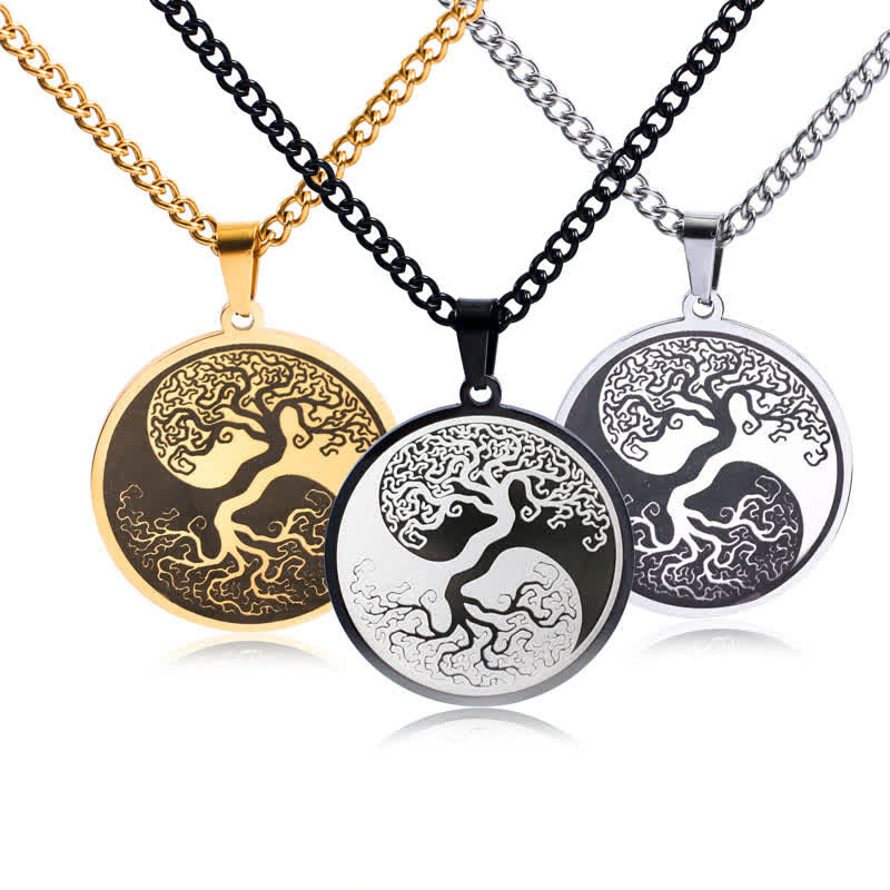 Buddha Stones The Tree of Life Titanium Steel Connection Necklace Pendant