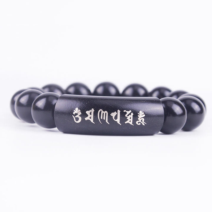 Buddha Stones 999 Sterling Silver Ebony Wood Om Mani Padme Hum Inlaid Balance Bracelet