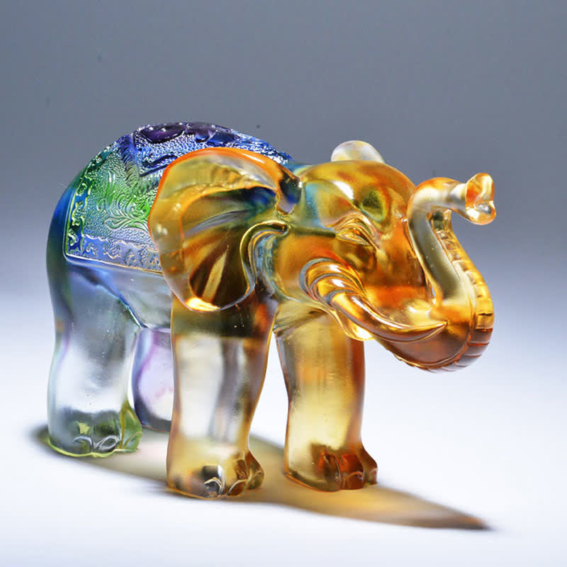 Handmade Liuli Crystal Elephant Art Piece Wisdom Wealth Home Decoration