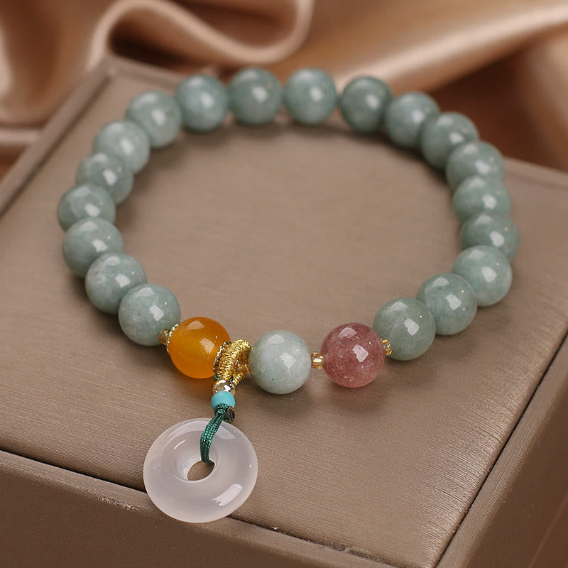 Buddha Stones Natural Jade Strawberry Quartz Bead Peace Buckle Prosperity Bracelet