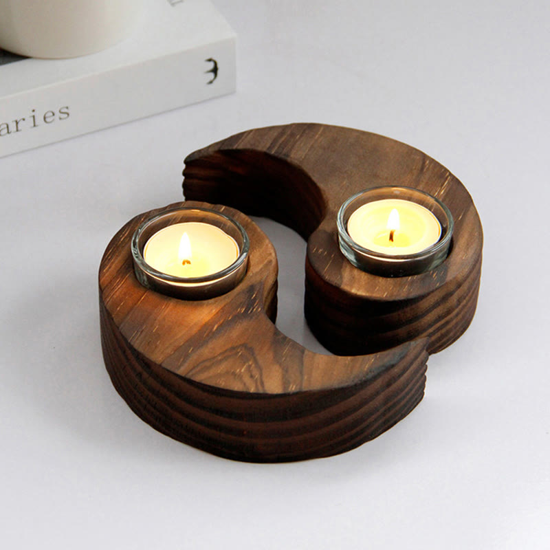 Yin Yang Wood Candle Holder Meditation Rituals Use Items