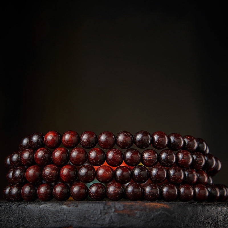 Buddha Stones Chinese Zodiac Natal Buddha 108 Mala Beads Small Leaf Red Sandalwood Red Agate PiXiu Protection Bracelet