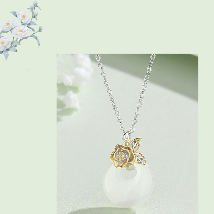 Buddha Stones 925 Sterling Silver Round Chalcedony Twelve Months Flower Harmony Necklace Pendant