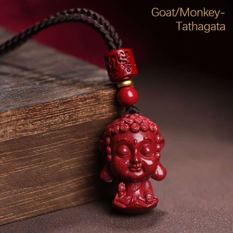 Buddha Stones Chinese Zodiac Natal Buddha Natural Cinnabar Amulet Keep Away Evil Spirits Necklace Pendant