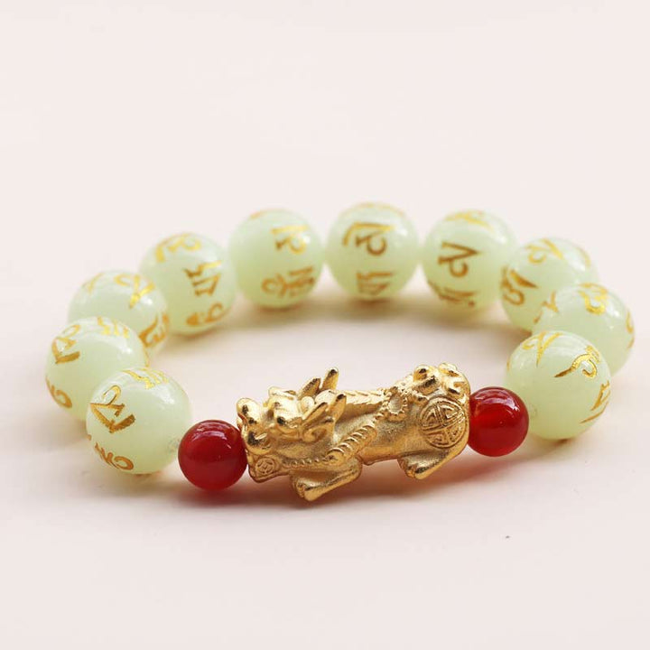 Buddha Stones FengShui Lucky Pixiu Glowstone Wealth Bracelet