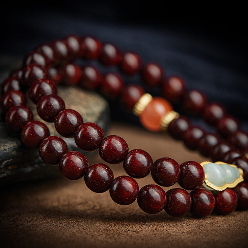 Buddha Stones Chinese Zodiac Natal Buddha Small Leaf Red Sandalwood Jade Red Agate PiXiu Sooth Bracelet