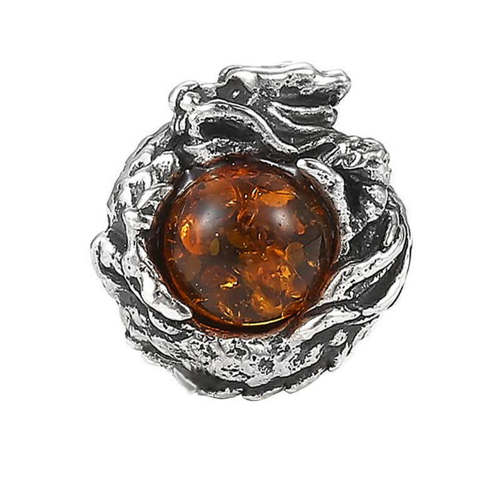 Buddha Stones 925 Sterling Silver Natural Amber Dragon Success Protection Stud Earring