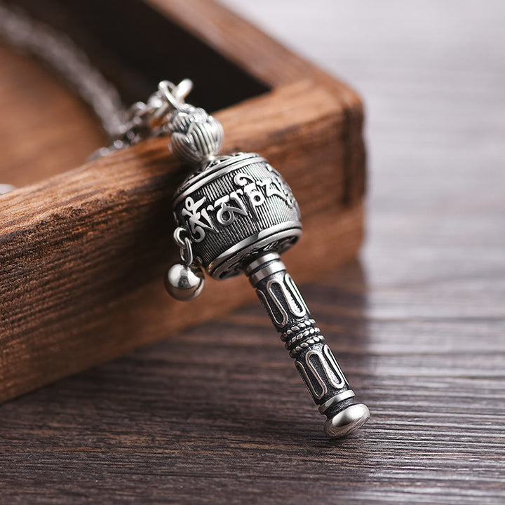 Buddha Stones Tibetan Om Mani Padme Hum Prayer Wheel Lotus Wisdom Rotatable Necklace Pendant