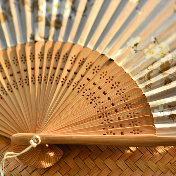 Buddha Stones Cherry Blossoms Sakura Handheld Bamboo Folding Fan 21cm