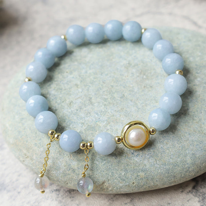 Buddha Stones Aquamarine Pearl Healing Moonstone Beads Charm Bracelet