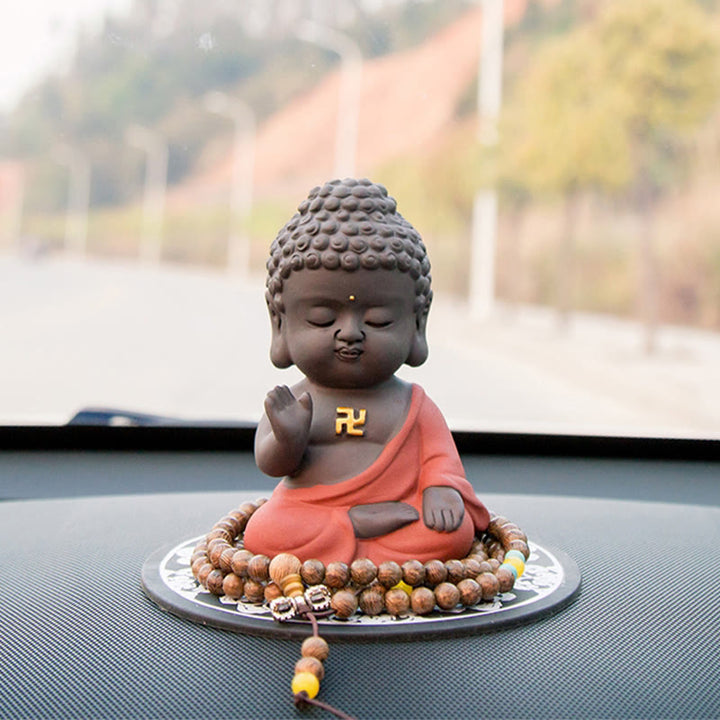 Buddha Stones Small Buddha Serenity Purple Clay Home Desk Decoration