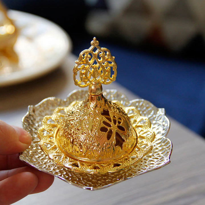 Gold Leaf Coaster Spiritual Mini Alloy Metal Incense Burner