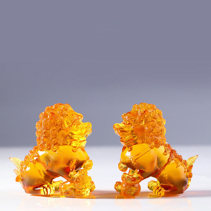 Handmade Liuli Crystal Lion Art Piece Strength Home Office Decoration