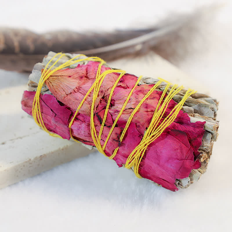 Red Rose Forget-me-not Colorful Daisy Smudge Stick for Home Cleansing Incense Healing Meditation Smudge Sticks Rituals