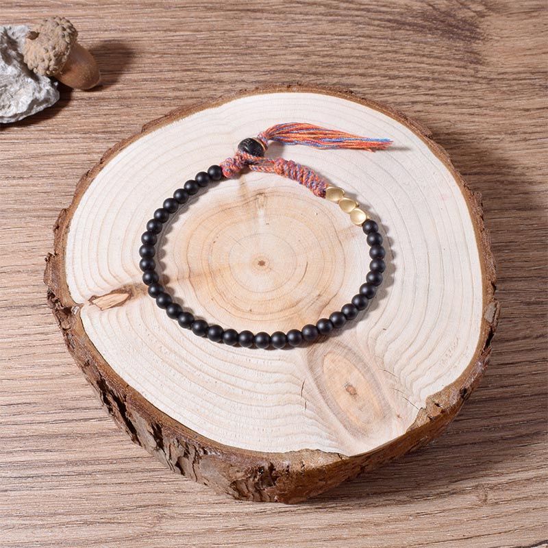 Buddha Stones Handmade Tibetan Black Onyx Tassel Bracelet