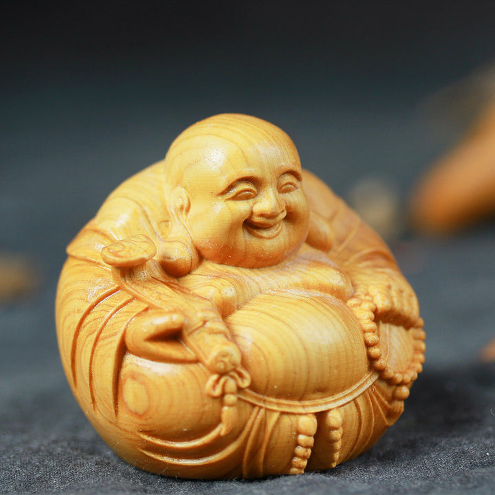 Buddha Stones Laughing Buddha Boxwood Compassion Home Car Decoration