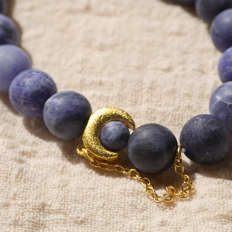 Buddha Stones Sodalite Ivory Fruit Dancing Lion Crescent Moon Harmony Bracelet