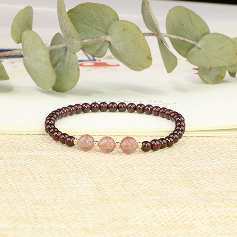 Buddha Stones Natural Garnet Strawberry Quartz Calm Bracelet