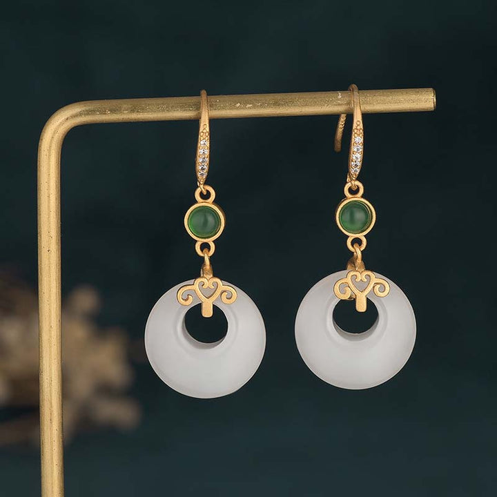 FengShui White Jade Blessing Drop Earrings