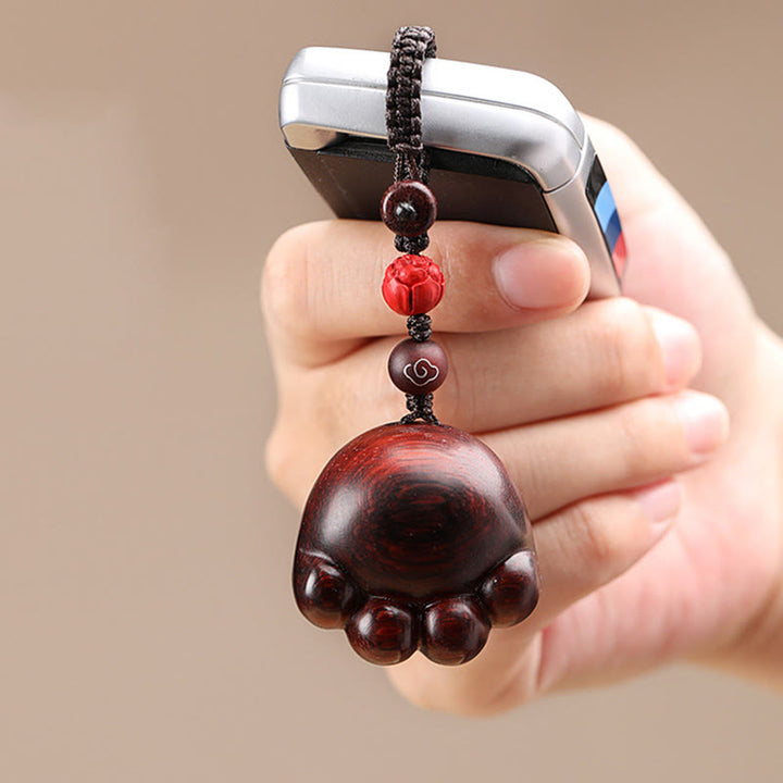 Buddha Stones Small Leaf Red Sandalwood Green Sandalwood Ebony Wood Lucky Cat Paw Claw Protection Key Chain