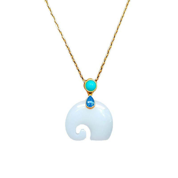 Buddha Stones White Jade Elephant Luck Fortune Necklace Pendant