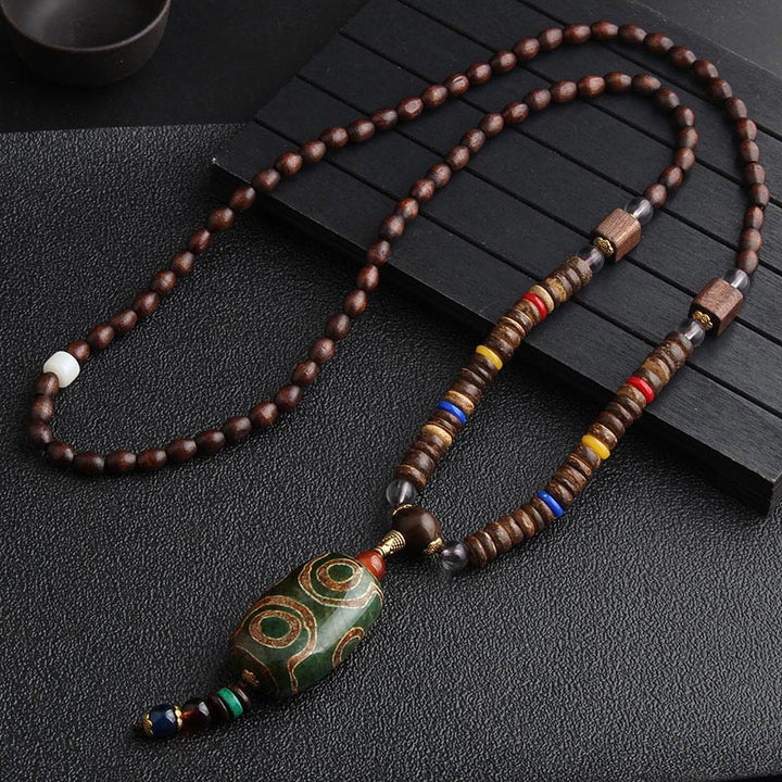 Buddha Stones Turquoise Dzi Bead Prayer Wheel Wenge Wood Meditation Necklace