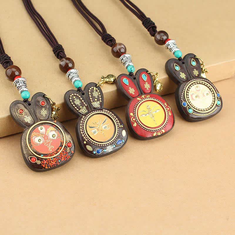 Tibet Ebony Five God of Wealth Thangka Necklace Pendant