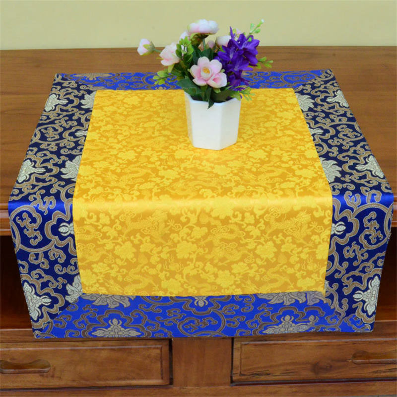 Brocade Prayer Altar Flower Vajra Dragon Pattern Auspicious Symbols Table Runner