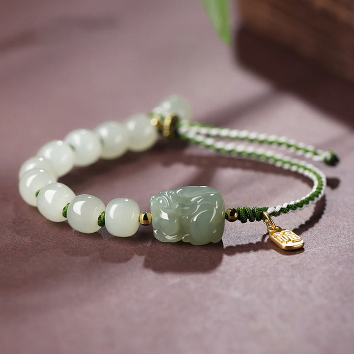 Natural Hetian Jade PiXiu Luck Fu Character String Bracelet