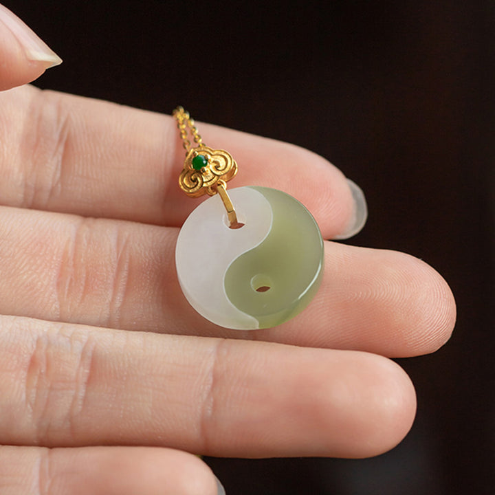 Yin Yang Jade 18K Gold Luck Prosperity Necklace Pendant