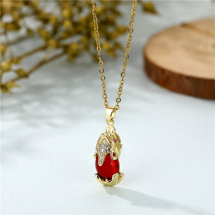 Buddha Stones Natural Garnet Pixiu Fortune Necklace