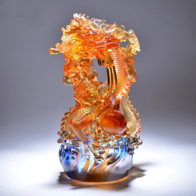 Buddha Stones Feng Shui Dragon Handmade Liuli Crystal Art Piece Success Home Office Decoration