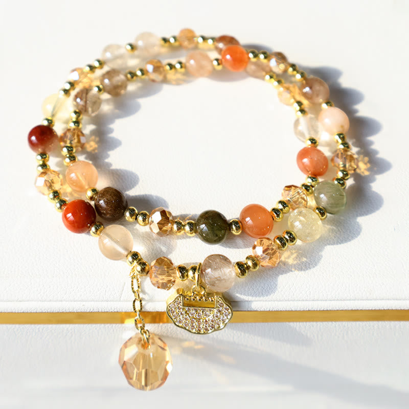 Colorful Rutilated Quartz Double Wrap Spiritual Growth Bead Bracelet