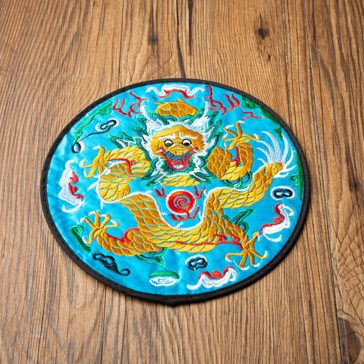 Buddha Stones Dragon Embroidery Cup Mat Pad Tea Cup Coaster Kung Fu Tea Mat