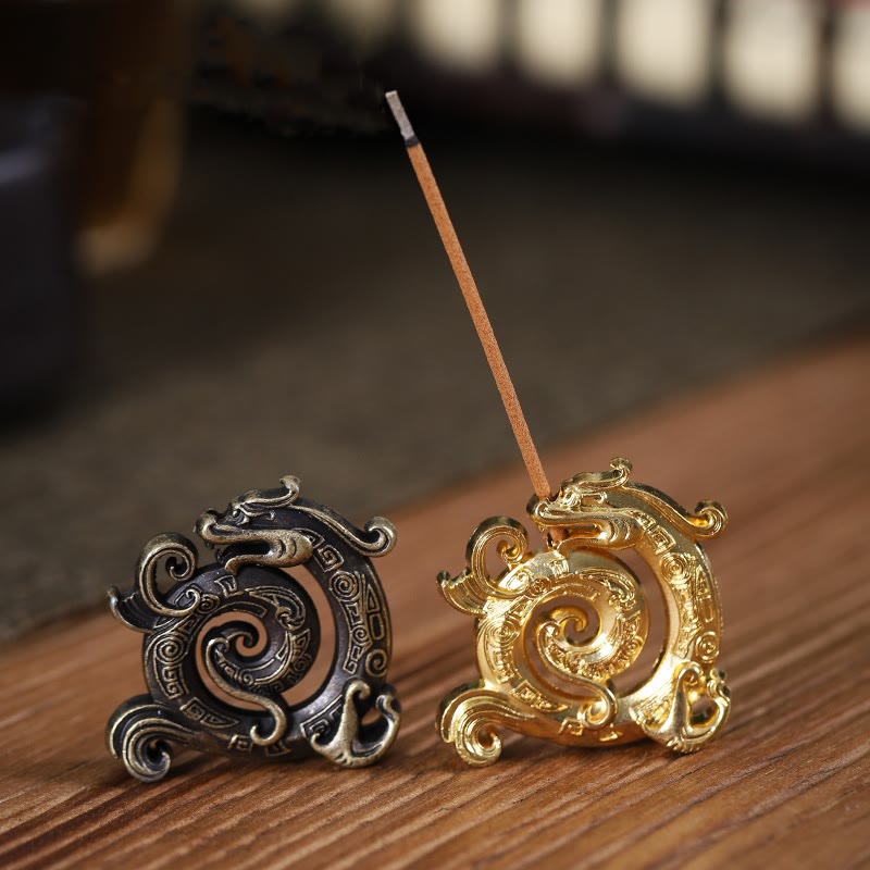 Buddha Stones Mini Auspicious Dragon Pattern Meditation Zinc Alloy Small Incense Stick Burner