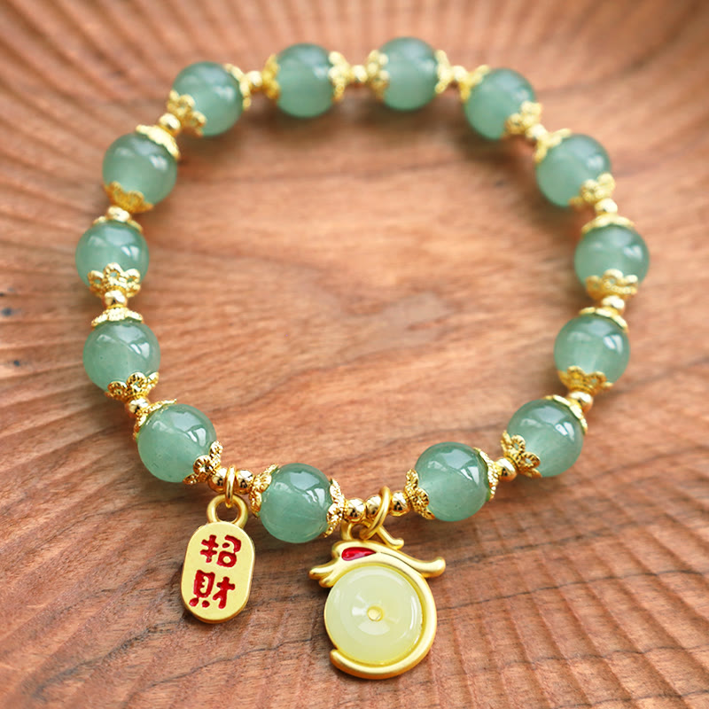 Buddha Stones Year of the Dragon Red Agate Green Aventurine Peace Buckle Fu Character Lucky Fortune Bracelet